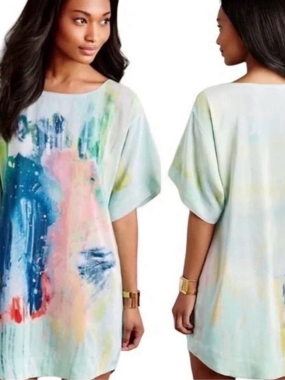 Maeve Anthropologie Light Mint watercolor mini dress XS